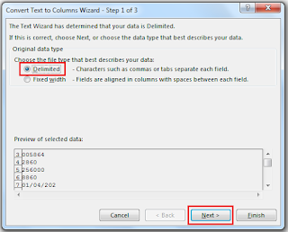 Menghilangkan tanda kutip satu dalam Excel dengan menu Text to Columns - Delimited